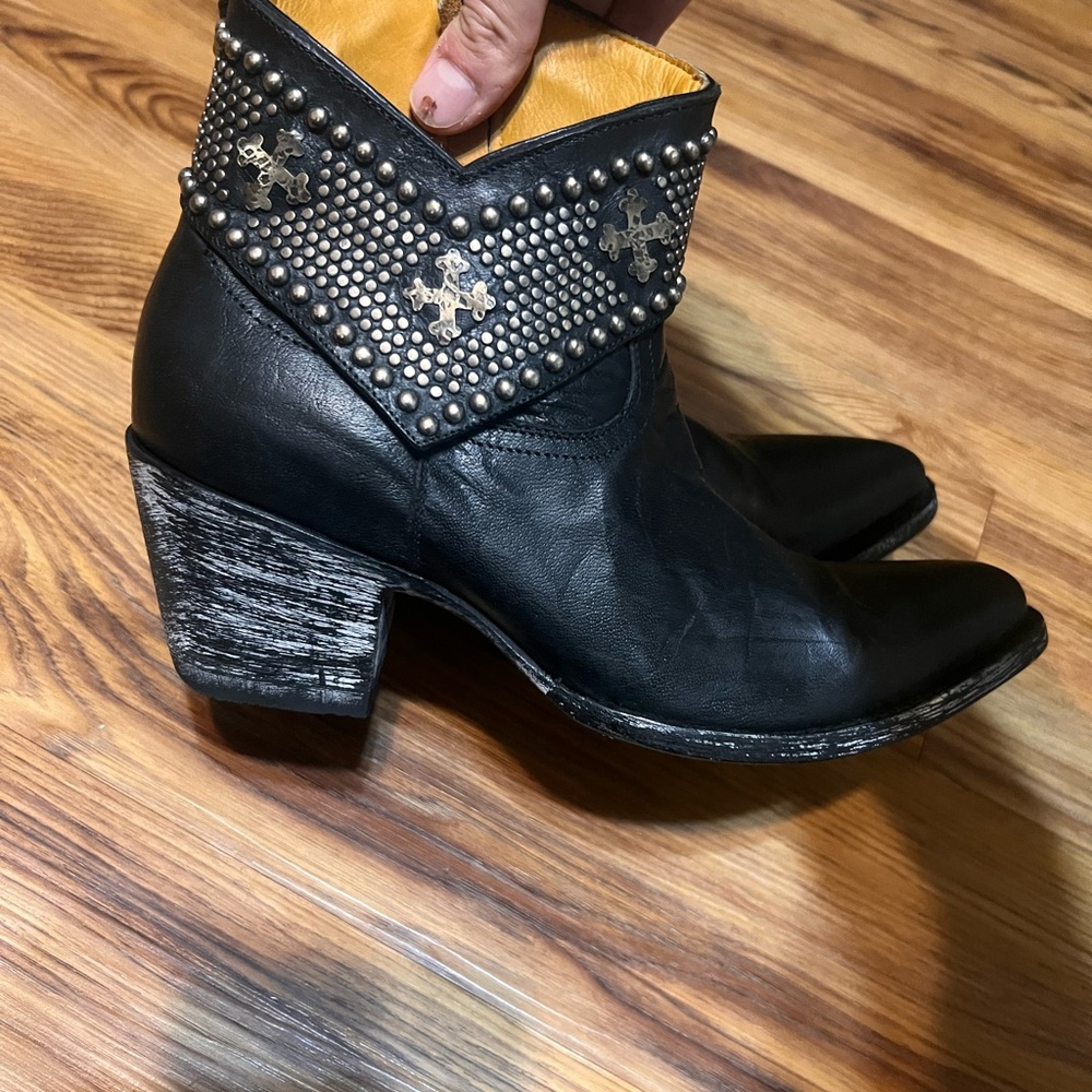 Old Gringo Mini Belinda Stud Cowboy Western Heeled Black Leather Bootie Boots - Picture 3 of 8